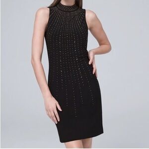 White House black market embellished mock neck shirt dress black size small